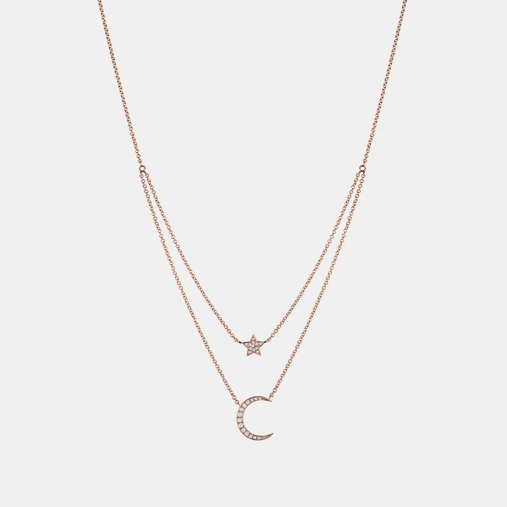 Mini Double Chain Star Moon Necklace