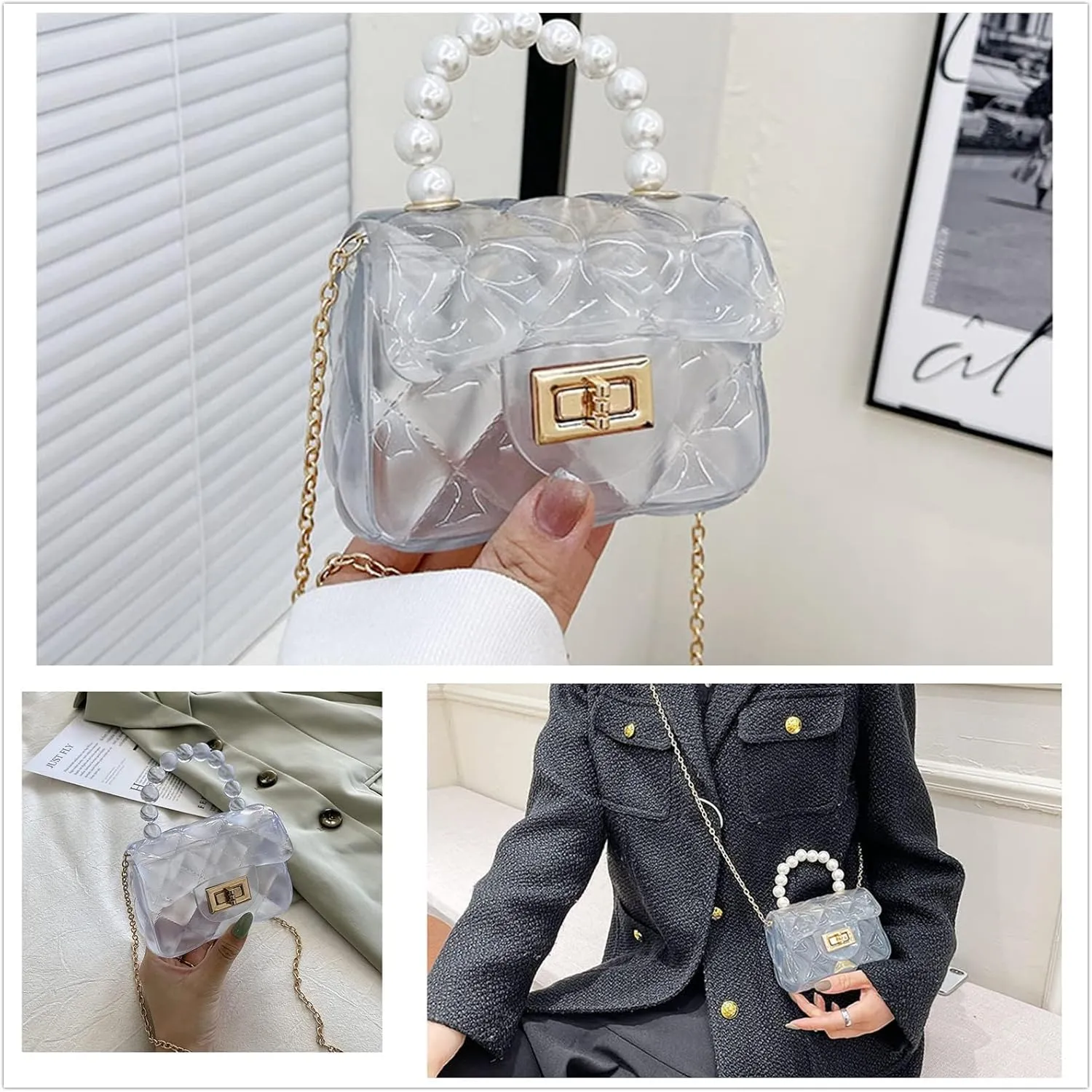 Mini Jelly Purse, Girls Mini Bag Children Small Crossbody Purse Kid with Gold Chain