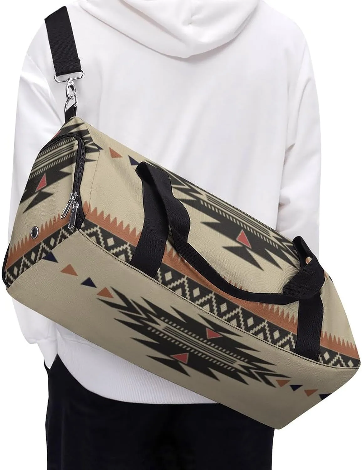 Native Tribal Woven Pattern in Browns, Black, Rust Lightweight And Large Capacity Fitness Bag