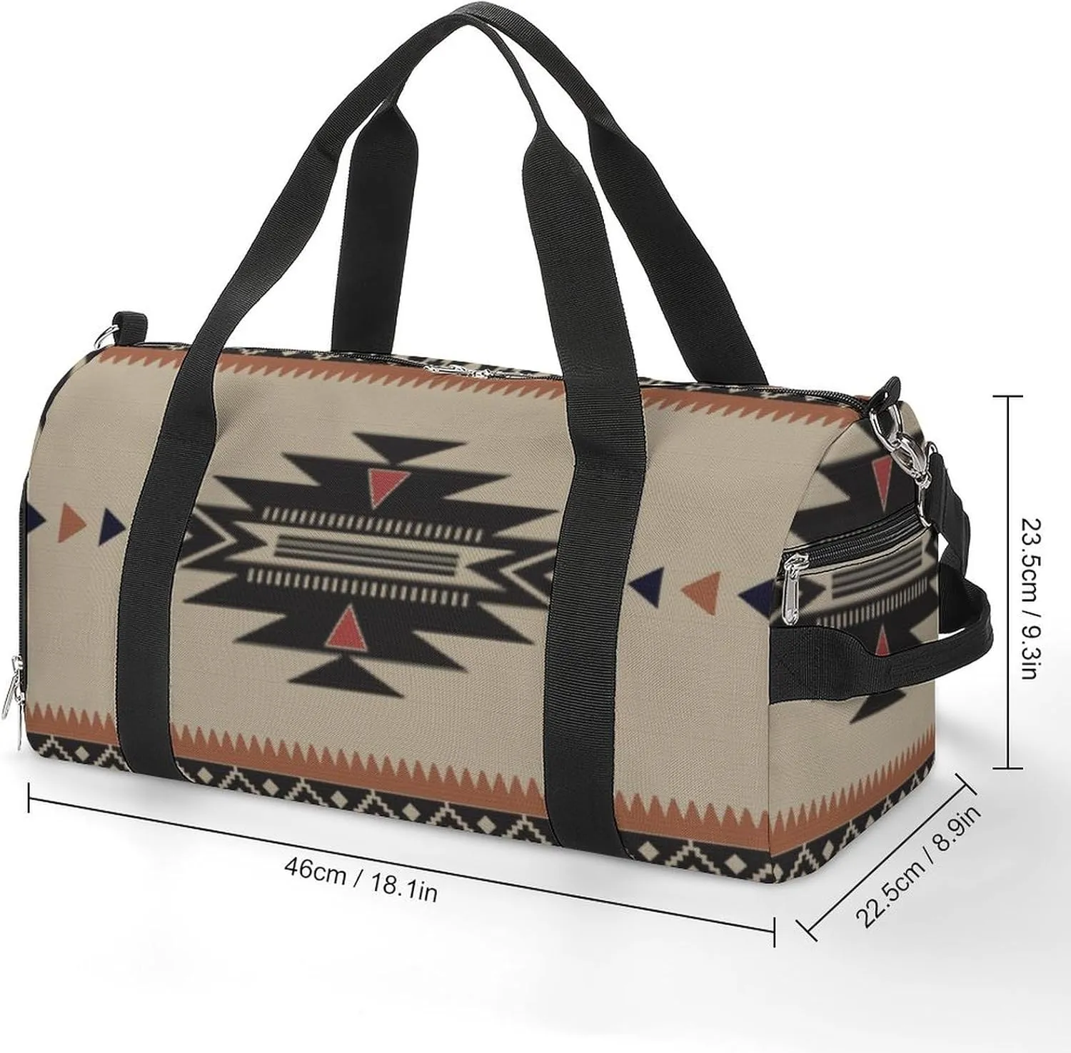 Native Tribal Woven Pattern in Browns, Black, Rust Lightweight And Large Capacity Fitness Bag