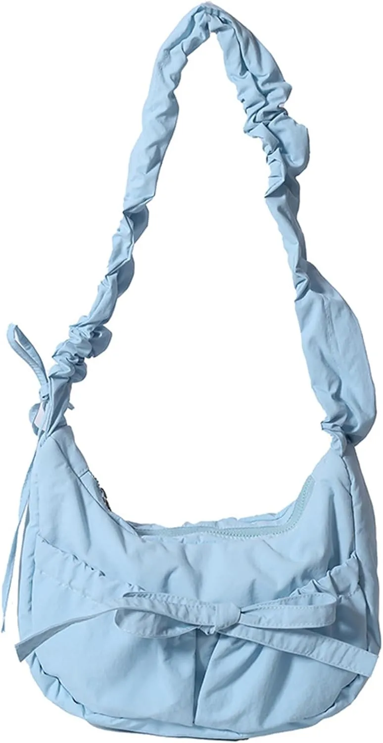 Nylon Bow Purse Cute Crossbody Bag Coquette Drawstring Shoulder Purses Y2k Kawaii Scrunchies Purse