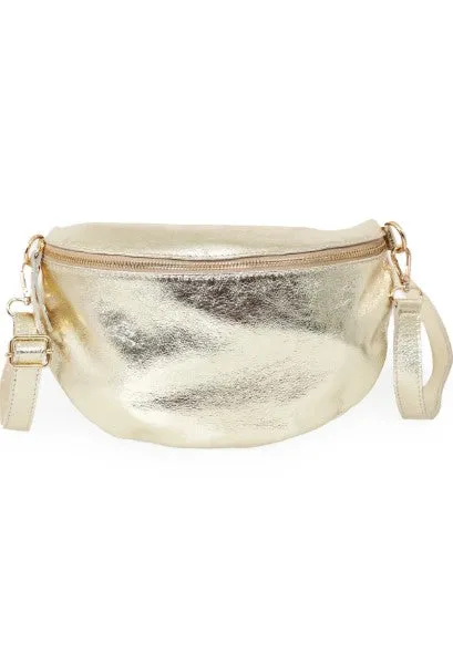 Oversized Leather Half Moon Crossbody Bag | Gold