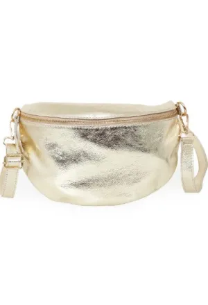 Oversized Leather Half Moon Crossbody Bag | Gold