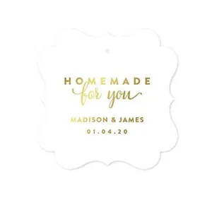 Personalized Metallic Gold Ink Homemade for You Fancy Frame Square Wedding Gift Tags