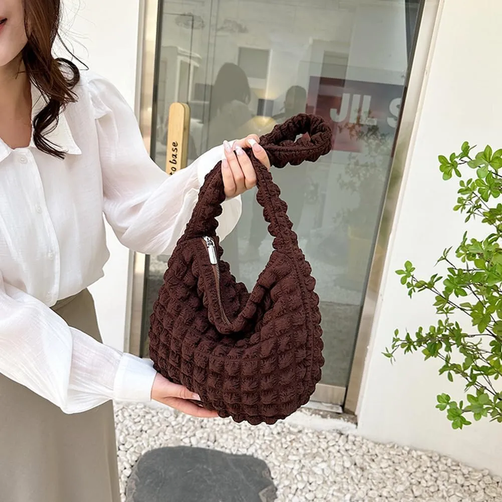 Quilted Pleated Underarm Bags Women Shoulder Bag Puff Tote Bag Bubble Hobo Bag Korean Girls Purse Clutch