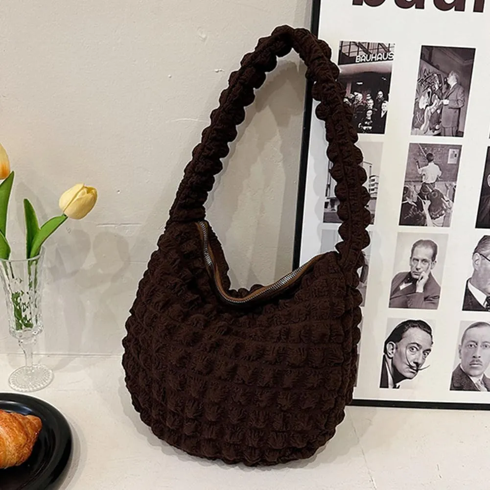 Quilted Pleated Underarm Bags Women Shoulder Bag Puff Tote Bag Bubble Hobo Bag Korean Girls Purse Clutch