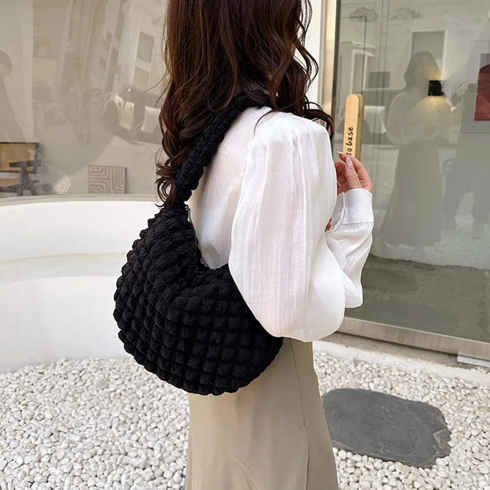 Quilted Pleated Underarm Bags Women Shoulder Bag Puff Tote Bag Bubble Hobo Bag Korean Girls Purse Clutch