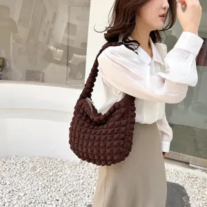 Quilted Pleated Underarm Bags Women Shoulder Bag Puff Tote Bag Bubble Hobo Bag Korean Girls Purse Clutch