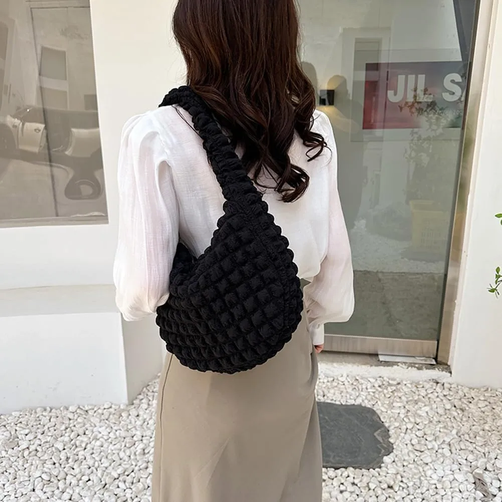 Quilted Pleated Underarm Bags Women Shoulder Bag Puff Tote Bag Bubble Hobo Bag Korean Girls Purse Clutch