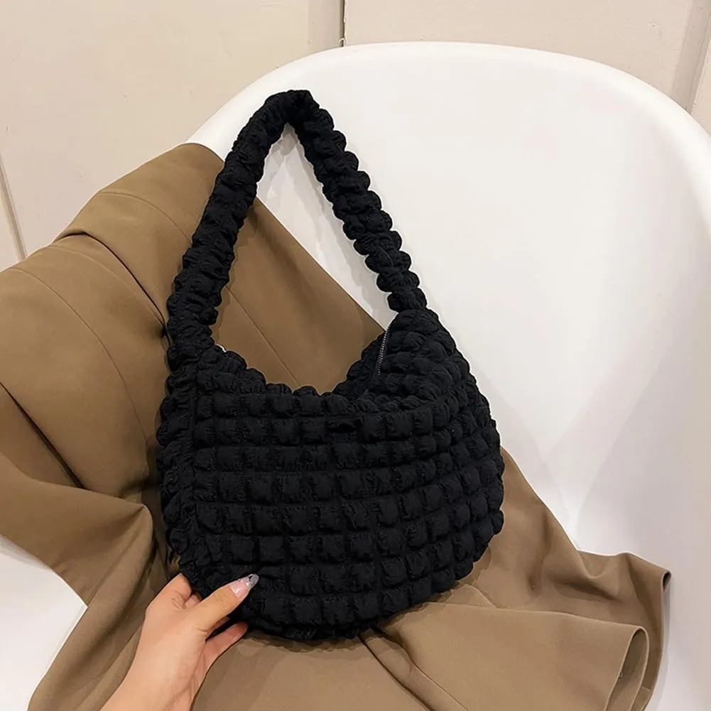Quilted Pleated Underarm Bags Women Shoulder Bag Puff Tote Bag Bubble Hobo Bag Korean Girls Purse Clutch
