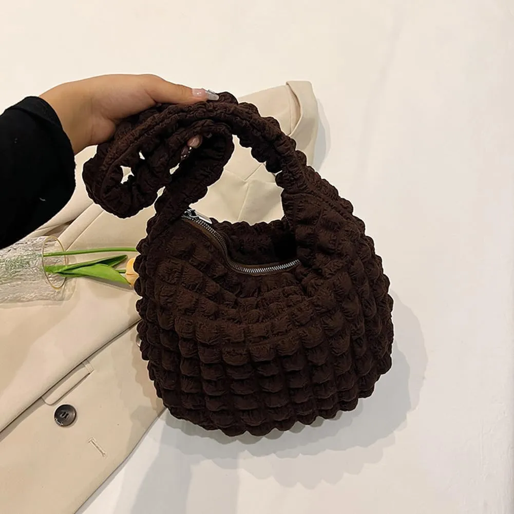 Quilted Pleated Underarm Bags Women Shoulder Bag Puff Tote Bag Bubble Hobo Bag Korean Girls Purse Clutch