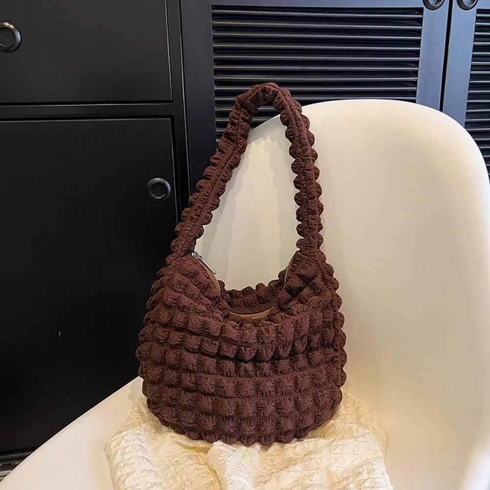 Quilted Pleated Underarm Bags Women Shoulder Bag Puff Tote Bag Bubble Hobo Bag Korean Girls Purse Clutch