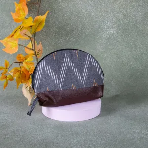 Sarus Crane Series Half Moon Vanity pouch Grey Colour With White Line Design.