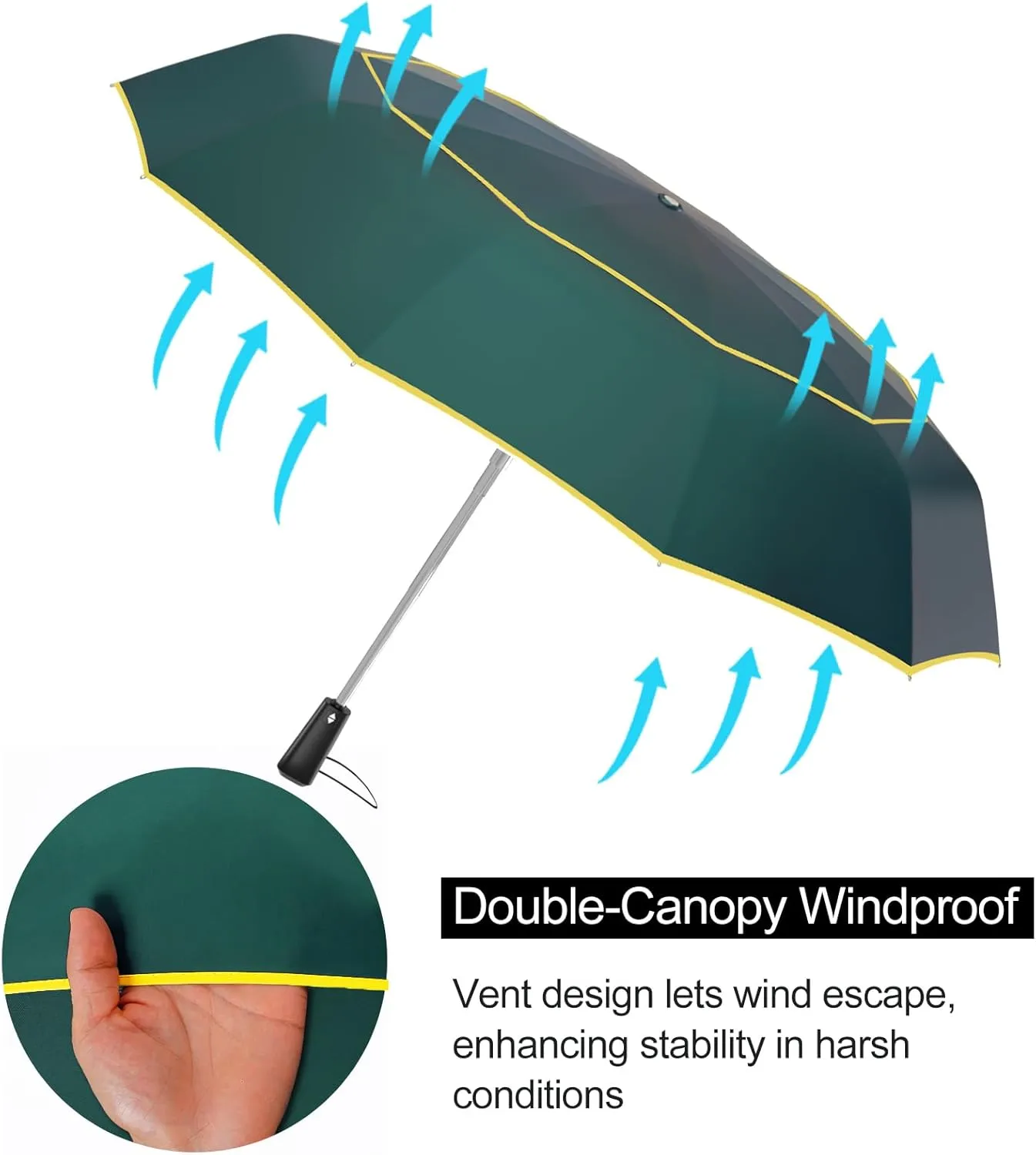 Satol Extra Large Golf Umbrella, 46/54/62 Inch Windproof 10 Ribs Vented Double Canopy Reflective Strips Automatic Open/Close Waterproof UV Protection Portable Compact Umbrella for Outdoor & Travel