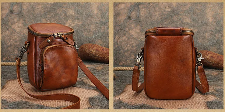 Small Ladies Side Bag Brown Leather Crossbody Bag