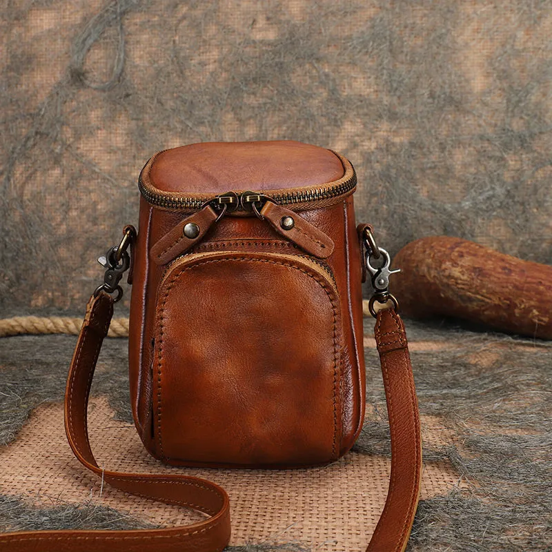 Small Ladies Side Bag Brown Leather Crossbody Bag