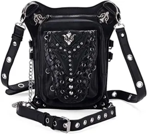Steampunk Waist Bag Fanny Pack Fashion Gothic Leather Shoulder Crossbody Messenger Bags Thigh Leg Hip Holster Purse Travel Pouch Hiking Sport Chain Bags for Women Men