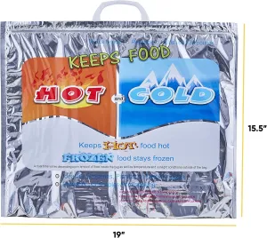 Superio Hot and Cold Insulated Bags for Food Delivery, Grocery Shopping Bags, Food Storage for Hot and Frozen Food for Travel, Disposable Cooler Bag, Reinforced Thermal Lunch Bag (1, 19"x5.5"x15.5")