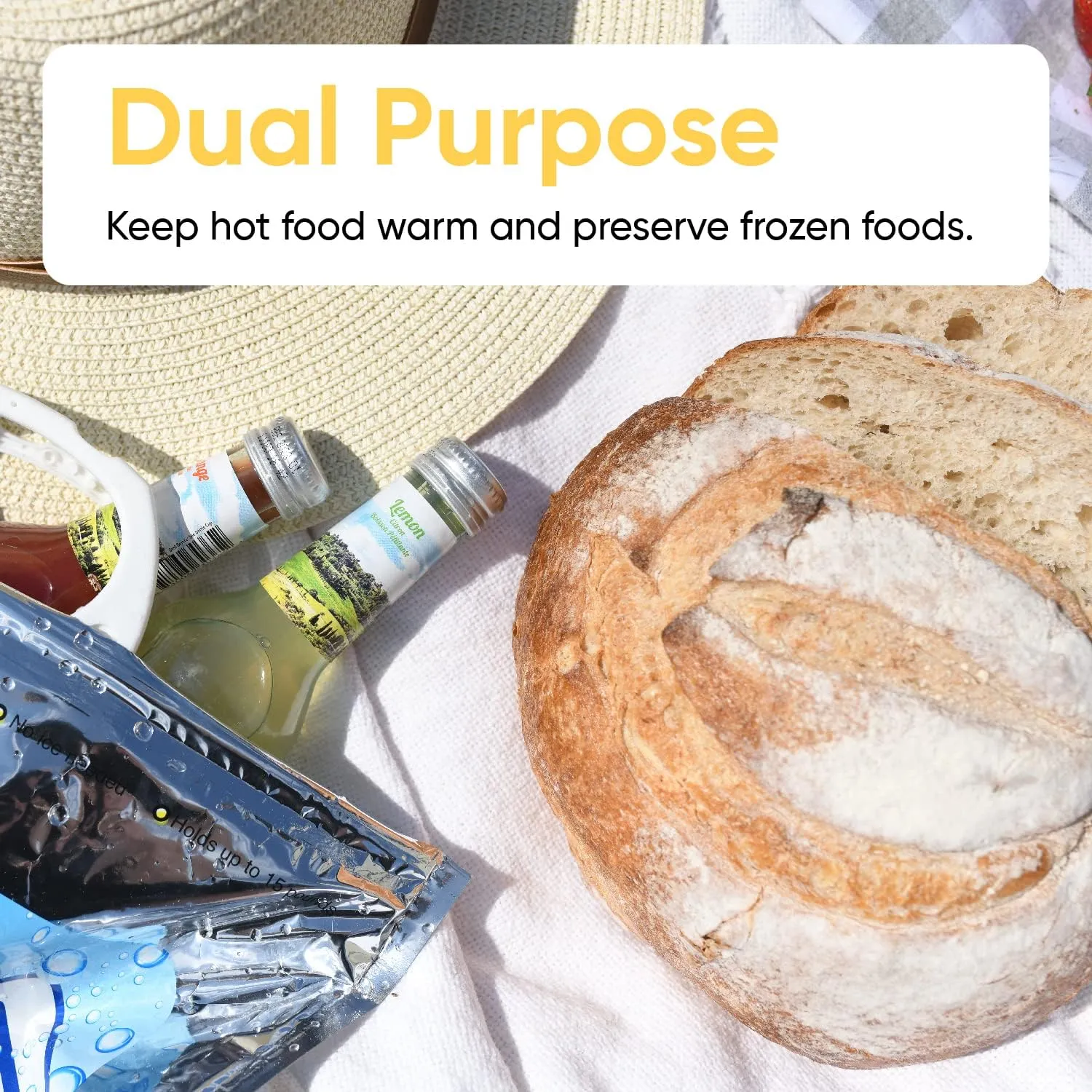 Superio Hot and Cold Insulated Bags for Food Delivery, Grocery Shopping Bags, Food Storage for Hot and Frozen Food for Travel, Disposable Cooler Bag, Reinforced Thermal Lunch Bag (2, 16"x5.5"x19")
