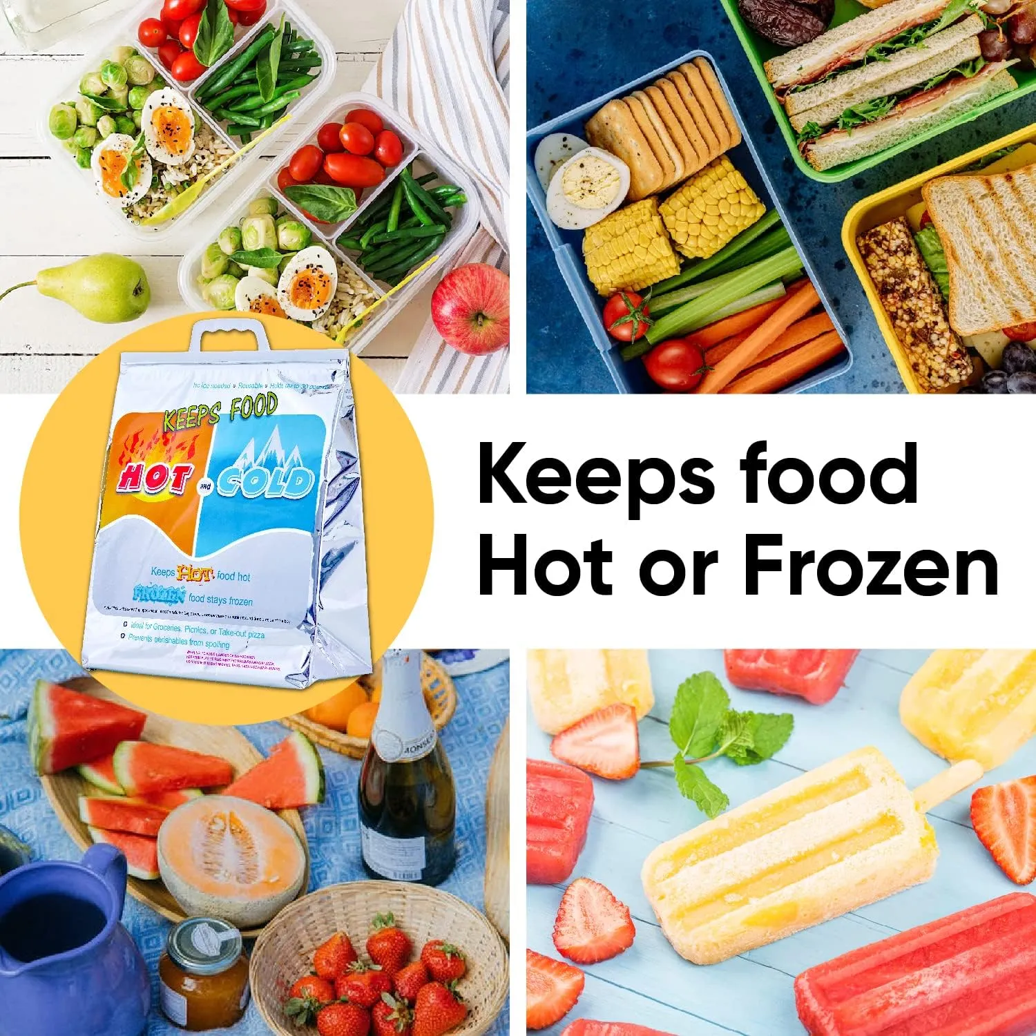 Superio Hot and Cold Insulated Bags for Food Delivery, Grocery Shopping Bags, Food Storage for Hot and Frozen Food for Travel, Disposable Cooler Bag, Reinforced Thermal Lunch Bag (2, 16"x5.5"x19")