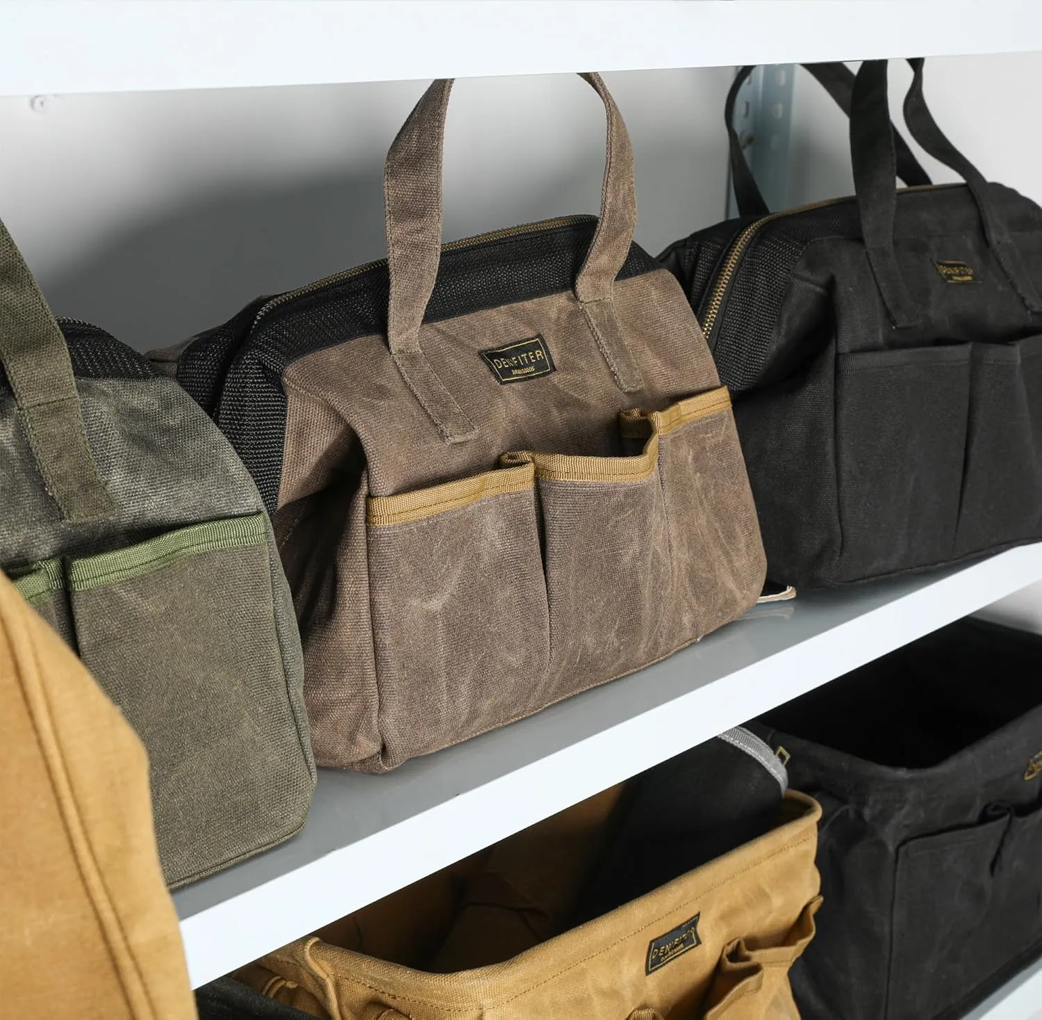 Tool Bag, 13-inch Heavy Duty 16oz Waxed Canvas Wide Mouth Water-Resistant Tool Bag, Tool Tote with Handle for Tools, Wrenches, Screwdrivers (13 X 7.8 X 9 inch) | Grey