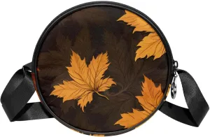 Travel Crossbody Bags for Women, Round, Shoulder Bag, maple leaves