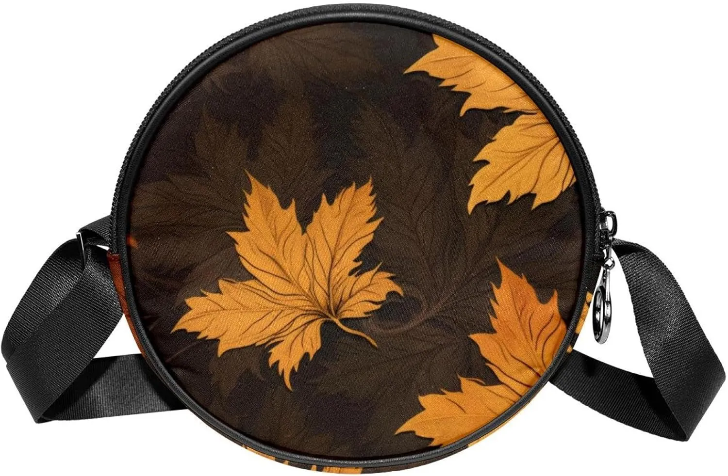 Travel Crossbody Bags for Women, Round, Shoulder Bag, maple leaves