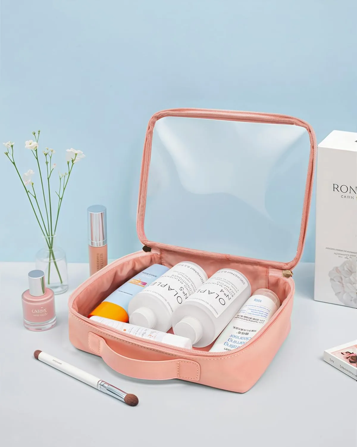 TSA Approved Toiletry Bag - Clear Makeup Bag, Unique Appearance, 1 Pack Clear Travel Bags Hold Lots of Items Also Great for Organizing Car Console (Large Pink)