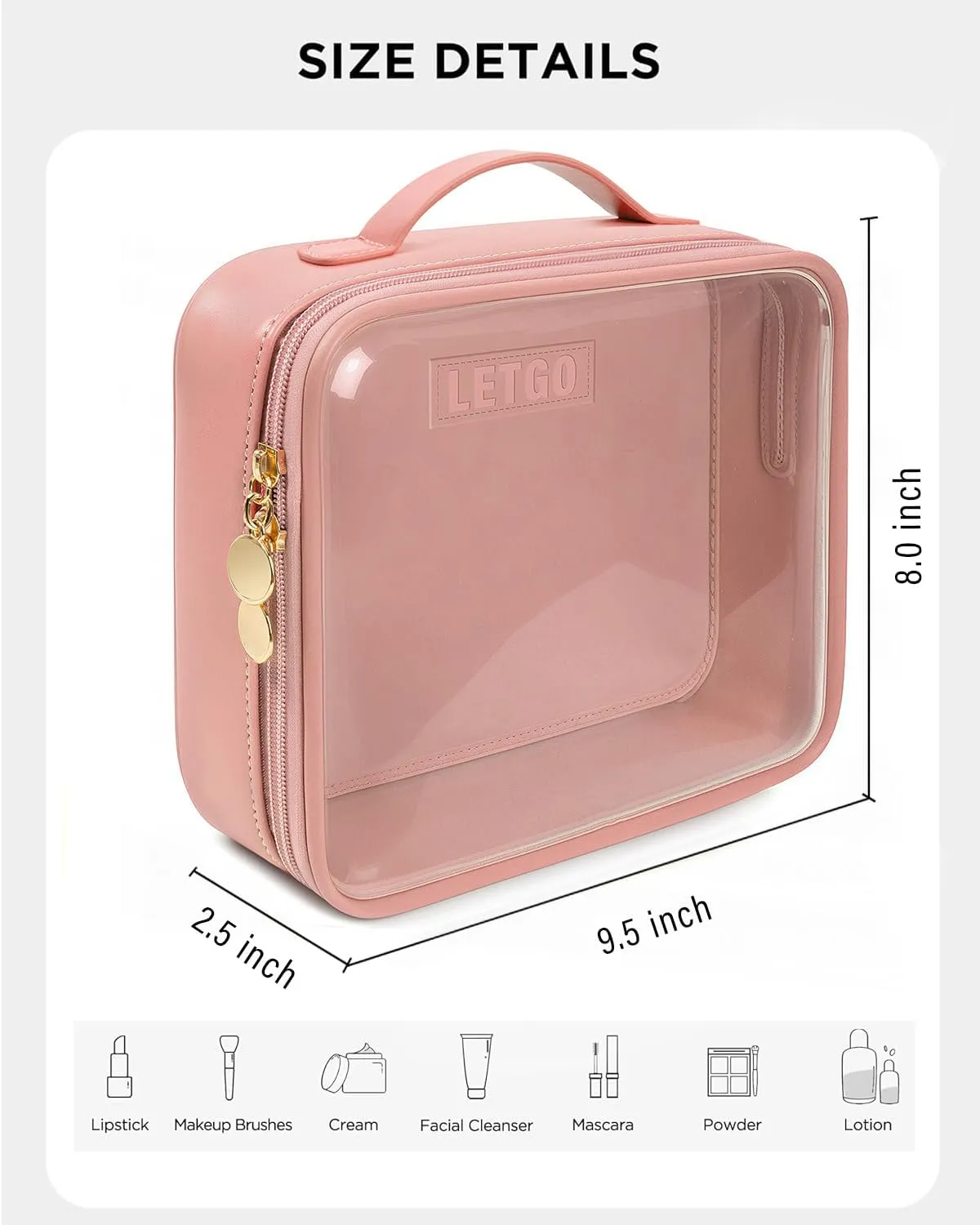 TSA Approved Toiletry Bag - Clear Makeup Bag, Unique Appearance, 1 Pack Clear Travel Bags Hold Lots of Items Also Great for Organizing Car Console (Large Pink)