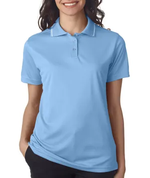 ultraclub ladies' polo with tipped collar - columbia blue/white (m)