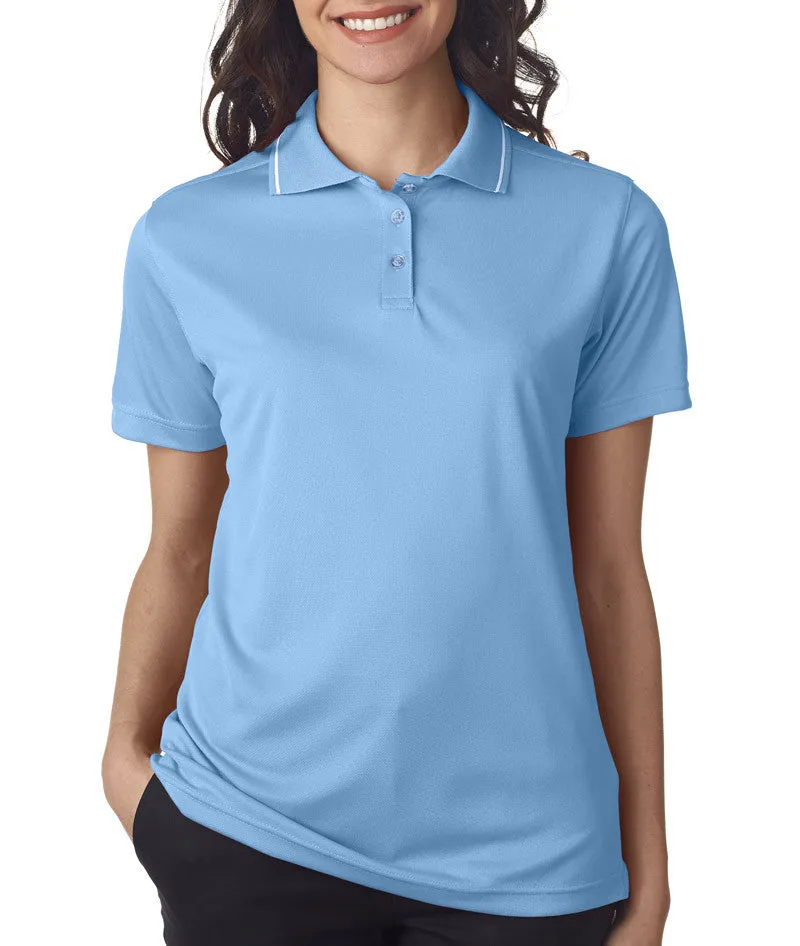 ultraclub ladies' polo with tipped collar - columbia blue/white (xs)