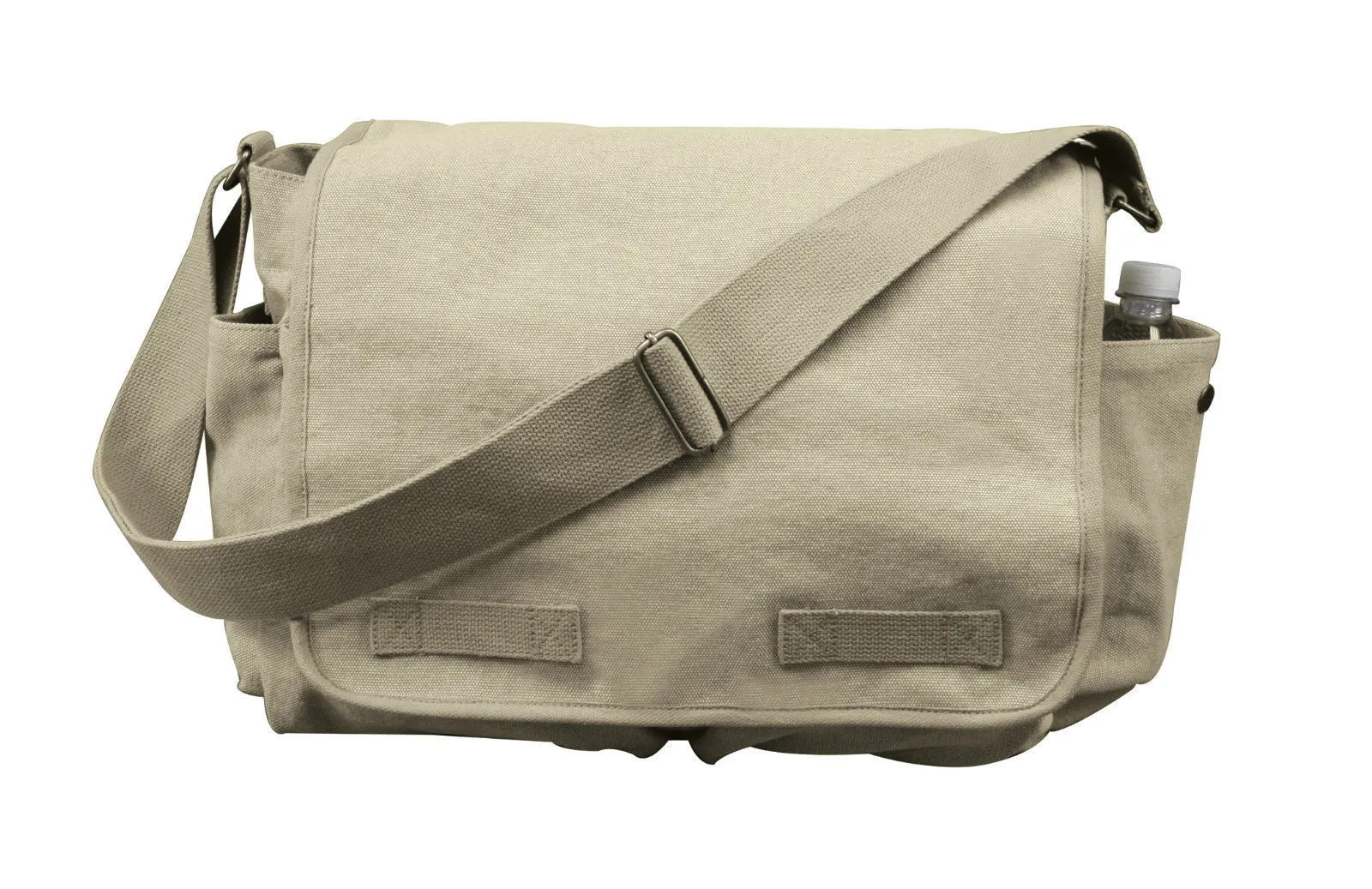Vintage Canvas Messenger Shoulder Bag with Brass Hardware