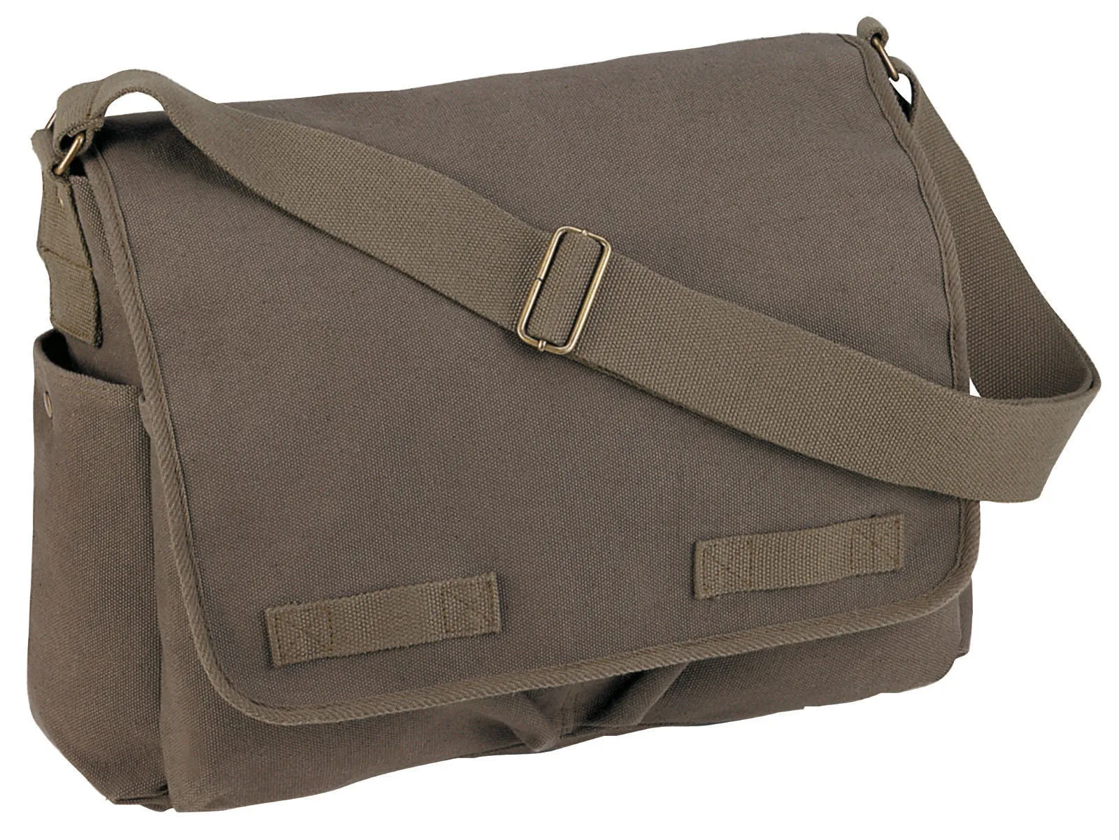 Vintage Canvas Messenger Shoulder Bag with Brass Hardware
