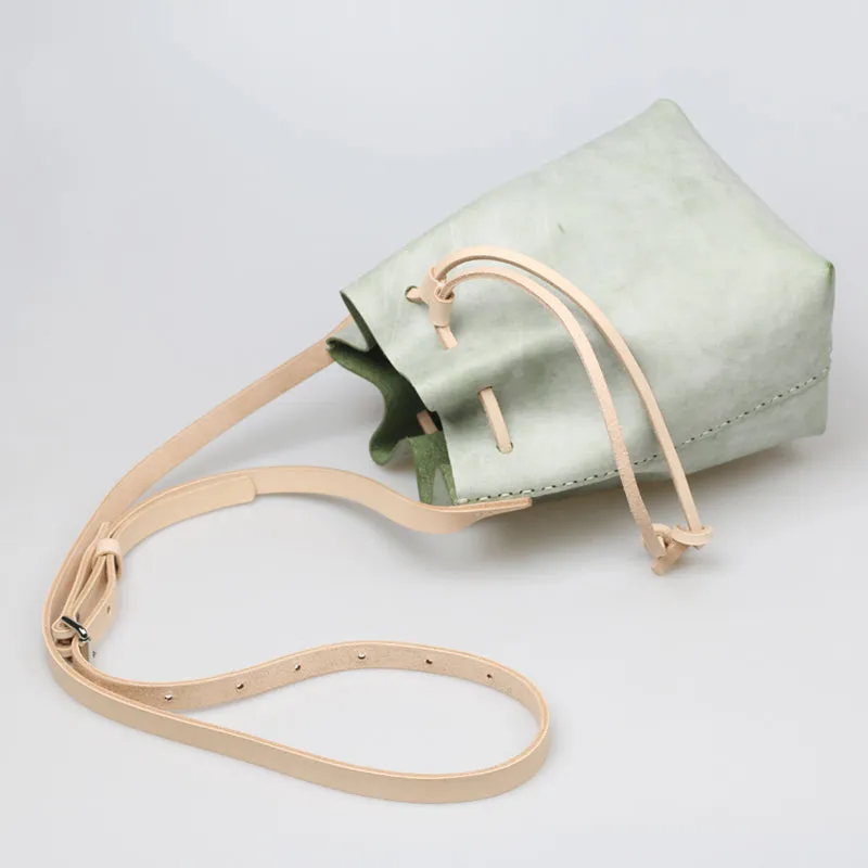 Wax Leather Bucket Bag Womens Crossbody Bags Shoulder Bag for Women