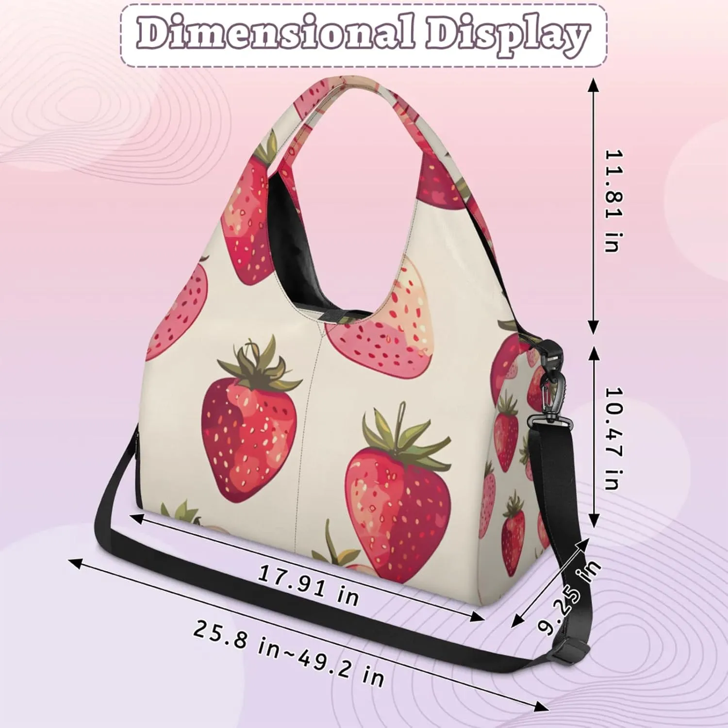 Yoga Tote Bag for Women Strawberry Pattern Beach Bag with Shoe Storage & Yoga Mat Strap Waterproof Weekender Duffle Bag for Travel Fitness Weekend Trips