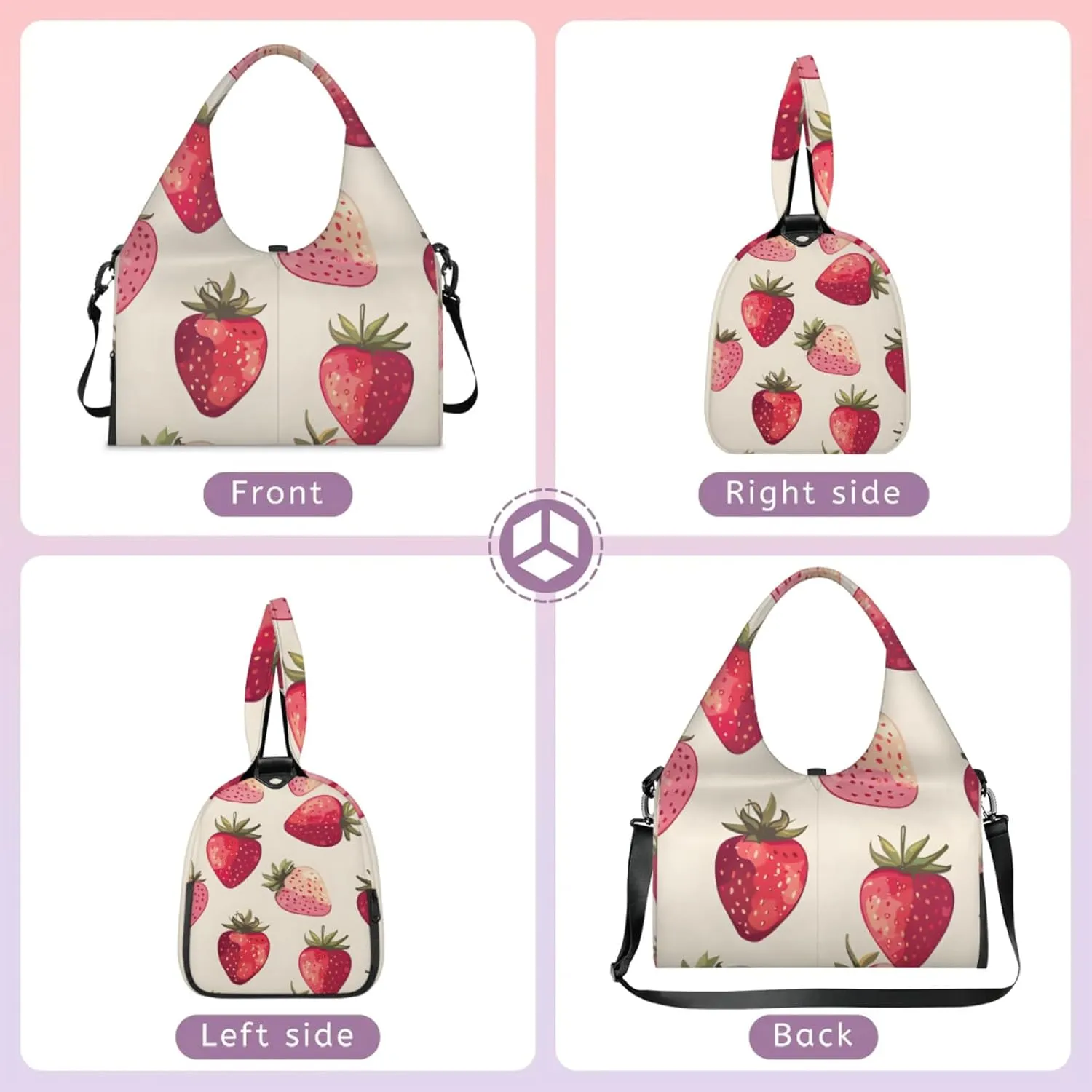 Yoga Tote Bag for Women Strawberry Pattern Beach Bag with Shoe Storage & Yoga Mat Strap Waterproof Weekender Duffle Bag for Travel Fitness Weekend Trips
